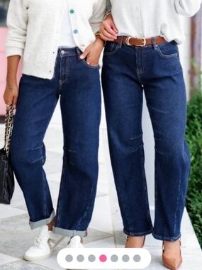 Risen High Rise Dark Wash Textured Barrel Jeans